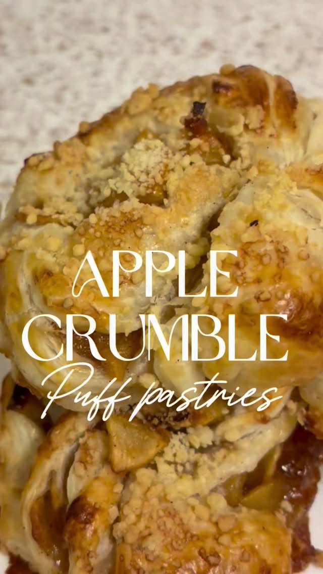 Apple Crumble Puff pastries Recipe:
Ingredients
⢠1 sheet ready-rolled puff pastry (about 320g)
⢠4 medium apples, peeled, cored, and diced
⢠20g butter
⢠½ cup light brown sugar
⢠1 tsp cinnamon
⢠½ tsp of nutmeg
⢠1 tsp lemon juice
⢠1 egg (for egg wash)
Crumble topping (streusel):
⢠80g plain flour
⢠20g oats
⢠75g cold butter, cubed
⢠60g light brown sugar (feel free to substitute granulated sugar or mix both)
⢠½ tsp cinnamon
Prepare the apple filling:
-In a pan, melt the butter, then add the diced apples, sugar, cinnamon, nutmeg, and lemon juice.
-Cook to your desired softness (I like my apples to be very caramelised) Set aside to cool.
Make the crumble topping:
-Rub the flour, butter, sugar, and cinnamon together with your fingertips until it resembles chunky breadcrumbs. Chill until needed.
Assemble the twists:
-Un-roll the puff pastry on a lightly floured surface.
-Add your desired amount of the cooled apple mixture evenly over one half of the pastry.
-Sprinkle with some of the crumble mix, then fold the other half of the pastry over the filling.
-Slice into strips (about 2ā3cm wide). Twist each strip and then roll the twisted strip into a circular shape. Place onto a lined baking tray.
Finish & bake:
-Brush with beaten egg and sprinkle over the remaining crumble.
-Bake at 200°C (180°C fan / 400°F) for 20ā25 minutes, until golden brown and crisp.
Serve:
-Enjoy warm, optionally with custard, cream, or ice cream.
Have left over apple filling or crumble? Use as topping on some yoghurt, oats, ice cream, you name it! Bake your crumble at the same above temperature for 25-30 mins
#fallrecipes #puffpastryrecipes #applecrumblepie