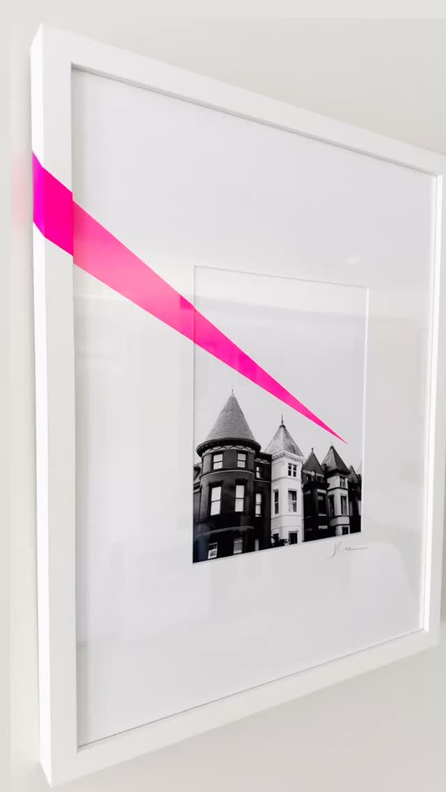 Commission completed! This custom piece was a fun challenge: “Let’s wrap the pink around the frame,” they said. “No problem,” I said. (Followed by, “Let’s hope I don’t screw up multiple perfectly good frames in the process.” 😅)
It wasn’t easy, but I’m thrilled (and relieved!) at the result.
I love commissions as they help push me forward.
Have an empty wall that needs a statement? I’m open for commissions and ready for inspiration.