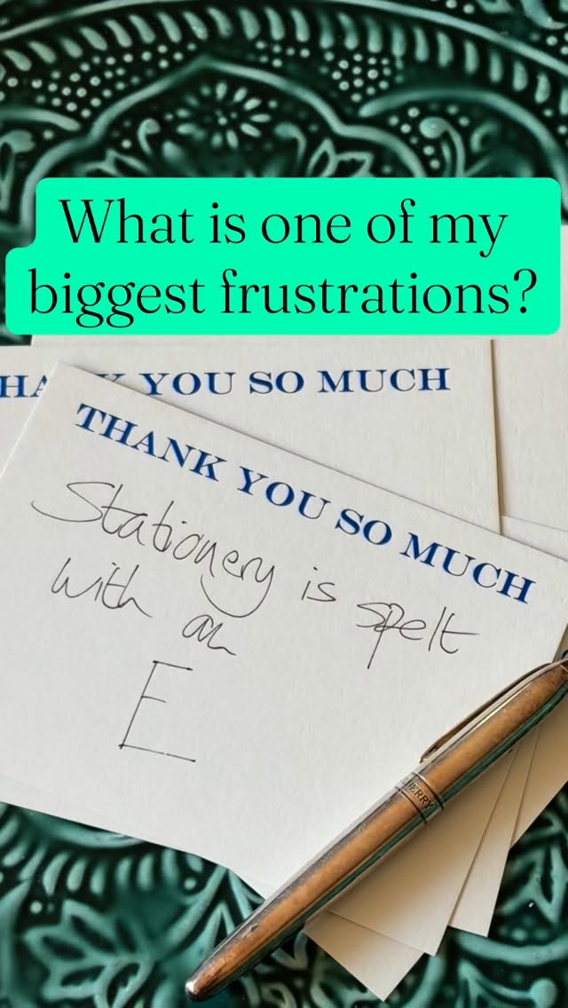 It’s a very common mistake… And one that I see all too often…
The Oxford English Dictionary defines stationery (with an E) as paper, envelopes and other materials for writing.
The word stationary, however, with an A, refers to an object that is not moving.
If you’re ever unsure, just remember E for envelope!