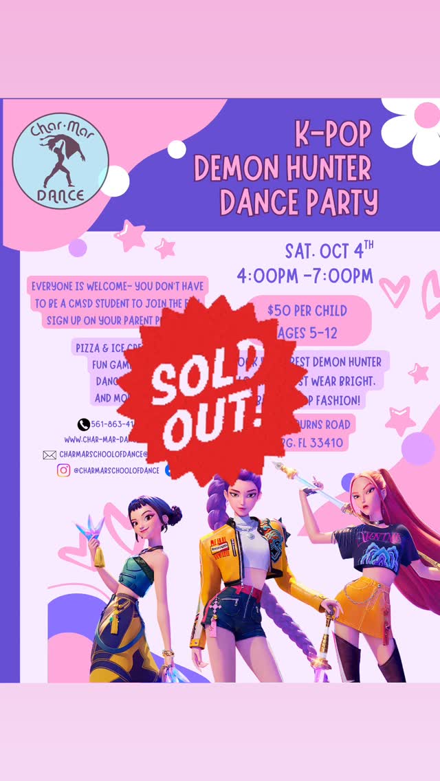 ✨SOLD OUT!✨ Our K-Pop Demon Hunters Dance Party is officially full, and we can’t wait to see all of you this Saturday! 🖤🔥 Get ready for an unforgettable night of music, dancing, and fun.