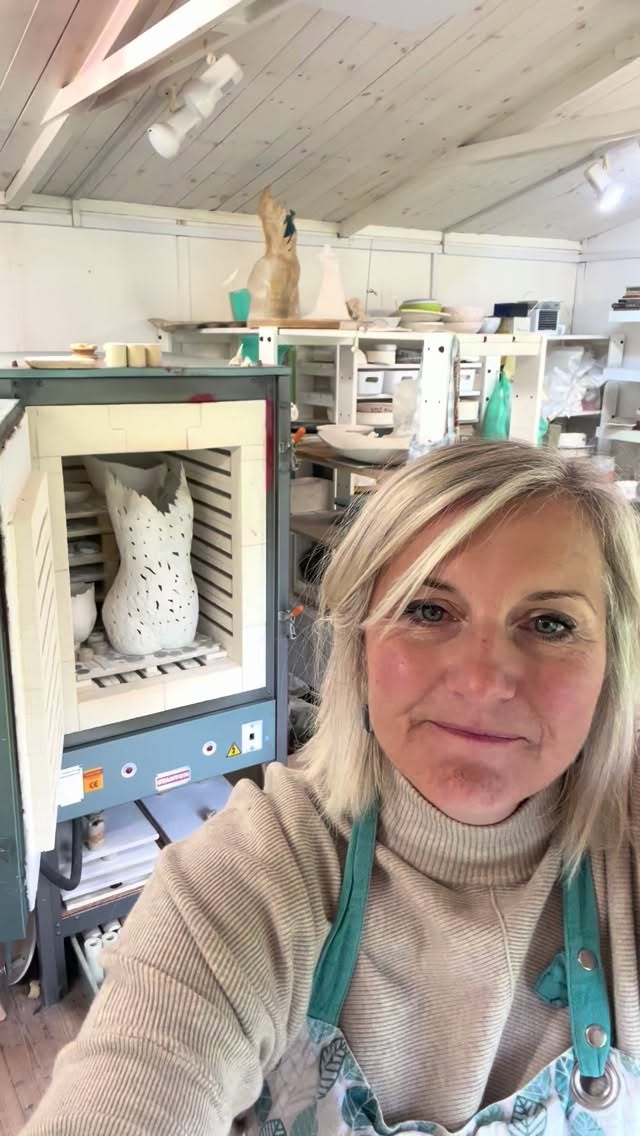 Thank you for watching the journey of this sculpture. The kiln is already “clunk clicking” away now that the door is closed. My leafy clay figurative sculpture is firing up to 1260°C. She will probably shrink a fair bit in this firing. If there are any faults in her, they will at this point become evident. But I’m hoping that the glaze will flow nicely and that she will come out in a few days time looking as I had imagined her.
It’s always an exciting journey being a ceramicist even though I use a fairly straightforward electric kiln there can always be challenges and interesting results.
#stoneware #stonewareceramics #ceramicart #figurative #art #figurativeartwork