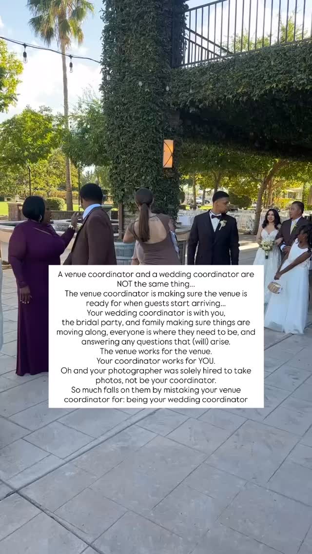 The venue coordinator makes sure the venue is ready when guests arrive.
The wedding coordinator is with YOU—guiding the bridal party, family, and timeline so everything flows seamlessly 💍
💡 Remember:
🏛 The venue coordinator works for the venue.
👰 Your wedding coordinator works for YOU.
📸 And your photographer? They were hired to capture memories, not run the show.
Don’t mix them up—your peace of mind on wedding day depends on it. 💕
#weddingplanning #weddingcoordinator #weddingtips #bridetobe #stressfreewedding #weddingday