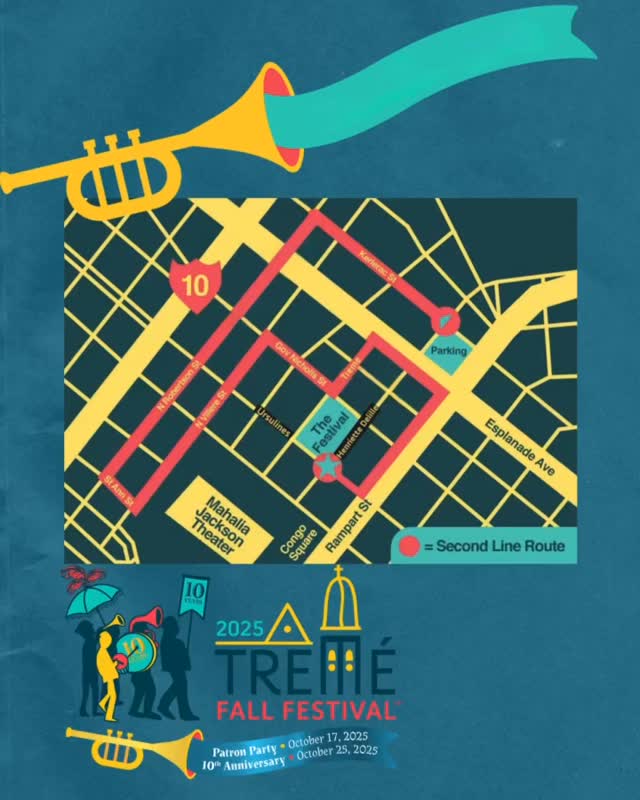 Kick-off the Tremé Fall Festival with our traditional Second Line parade through the neighborhood of Tremé featuring brass bands, Baby Dolls, Zulu Tramps, our cultural honoree Big Chief Victor Harris, and more.
Begins at 11:00 AM at the corner of Kerlerec Street & Henriette Delille Street.