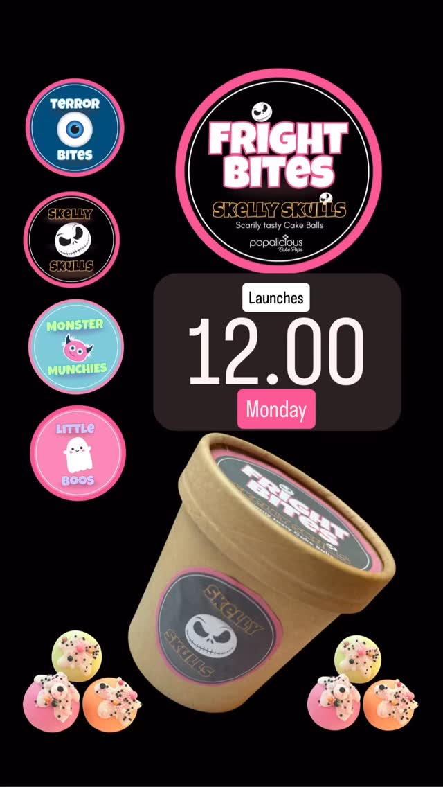 Boo! 👻 Say hello to Fright Bites - the cutest (and spookiest) treats you’ll see this Halloween!
💀 Skelly Skulls
👁️ Terror Eyeball Bites
🧟 Monster Munchies
👻 Little Boos
🕛 Launching Monday at 12 noon - who’s ready to get spooky? -x-
#HalloweenTreats #FrightBites #CuteAndScary #CakePops#cakepops #cake #halloween #halloweentreats #halloweenpartyideas