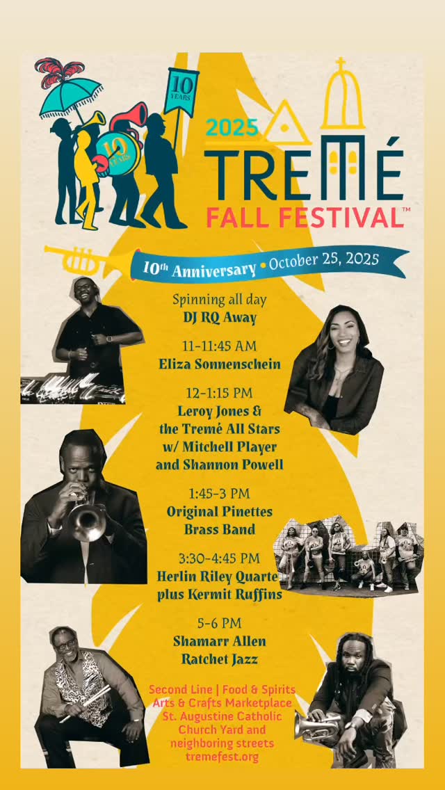 Check out our LIVE Music Line-Up
@rqaway
@elizasonnenschein
@leroyjazzy & THE TREME ALL-STARS
WITH @mitchellplayer and @kingoftreme
@originalpinettes
@herlinriley AND @ruffinsbbq
@shamarrallen