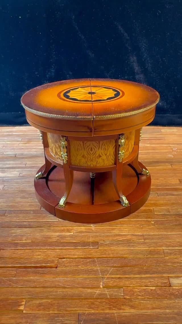 This metamorphic table was made by the iconic Ferd Sobol likely in the 2000s and is available in my eBay store now for purchase. The piece was made using hardwoods like Burlwood and Cherrywood and has brass and metal fittings throughout. There are decorative inlays as well as parts and pieces that work together to make this an incredible Miniature. #swoon