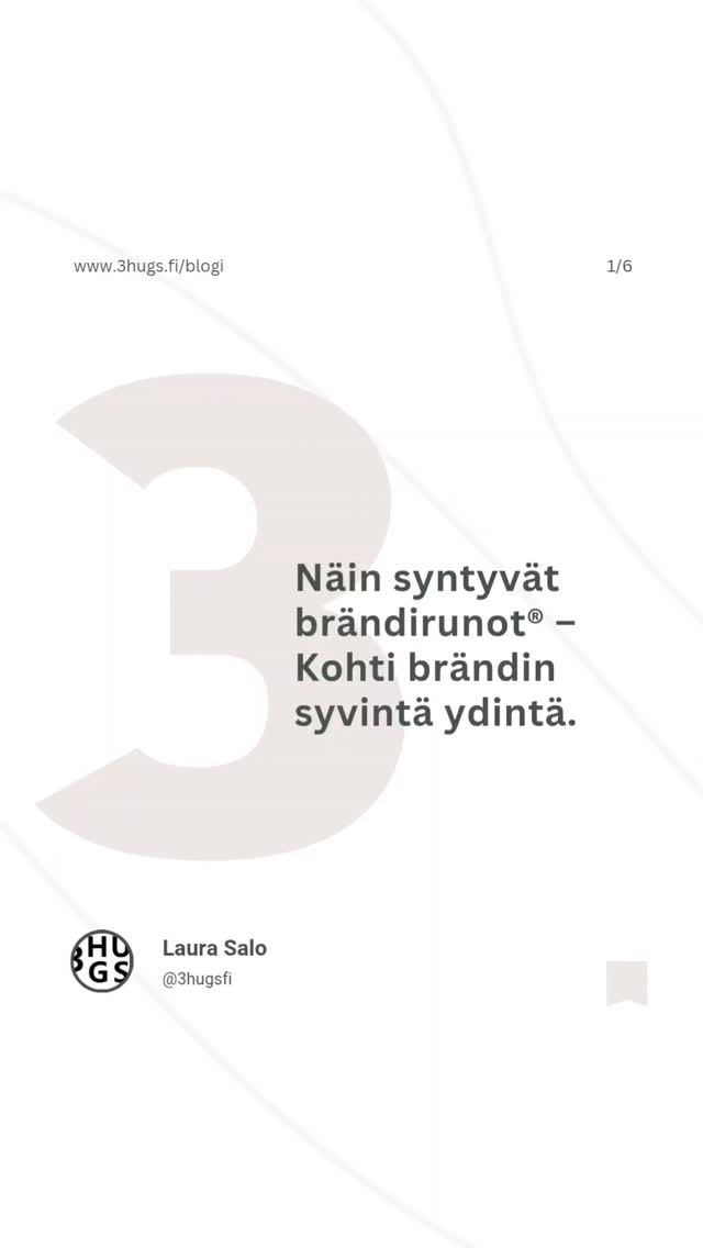 ~ 𝟯𝗛𝗨𝗚𝗦 𝗫 𝗕𝗟𝗢𝗚𝗜 ~
Näin syntyvät brändirunot - Kohti brändin syvintä ydintä.
🗣️ Brändirunot syntyvät tarpeesta; "Kuinka rakentaa yritykseen sellaista viestintää, kulttuuria ja brändipuhetta, joka tukee brändin syvimmän olemuksen ja arvojen rakentumista asiakkaiden silmissä?"
Kurkkaa kuinka brändirunot todella syntyvät + tee brändisi kehittämistä palveleva pohdintatehtävä 👇
~ www.3hugs.fi/blogi
Linkki myös BIOssa!
#3hugs #3hugsfi #3hugsmarketing #3hugsbranding #huomisenmarkkinointia #brändiviestintä #markkinointiviestintä #viestintä #brändiruno #tunnemarkkinointi #blogi