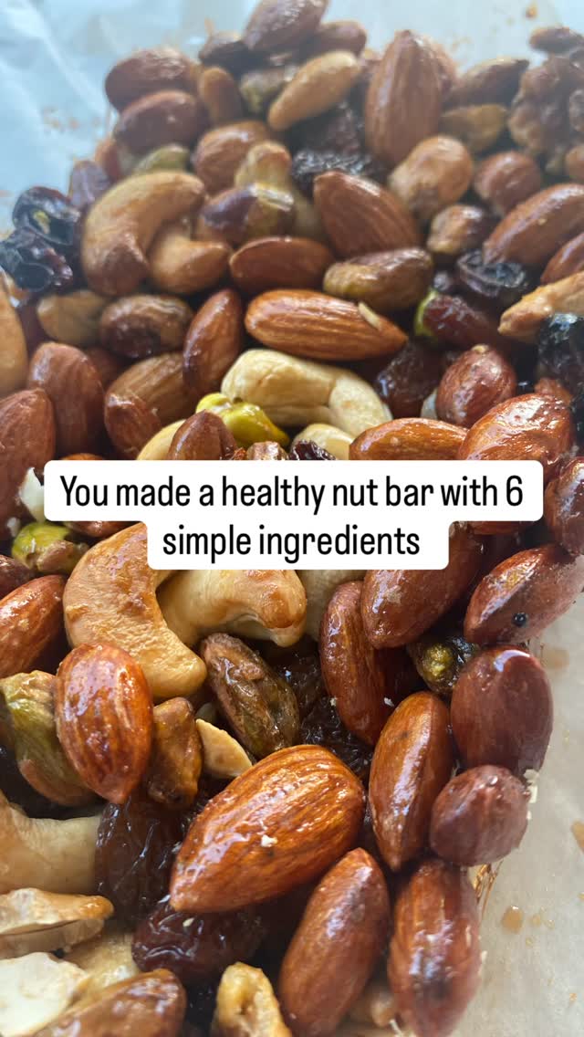 Looking for a healthy nut bar! Here it is. Less sugar! Less additives! Cheaper! It’s a win win!
Ingredients
- 1 cup almonds
- 3/4 cup cashews
- 1/4 cup pistachios
- 1/4 cup walnuts
- 1/4 sultanas
- 1/4 maple syrup (you can use sugar free)
Method:
1. In a bowl mix together all the ingredients.
2. Pour the mixture into a loaf pan lined with baking paper
3. Place in the oven for approx. 40 minutes at 160 degrees Celsius (check on them to make sure they don’t burn)
4. Once cooked place in the fridge until cooled before cutting into desired shape. 5. Once cut store in refrigerator
Enjoy :-)
#dietitian #nutrition #food #nutbar #snacks #easymeals #healthylifestyle #healthyfats #diabetes #cholesterol