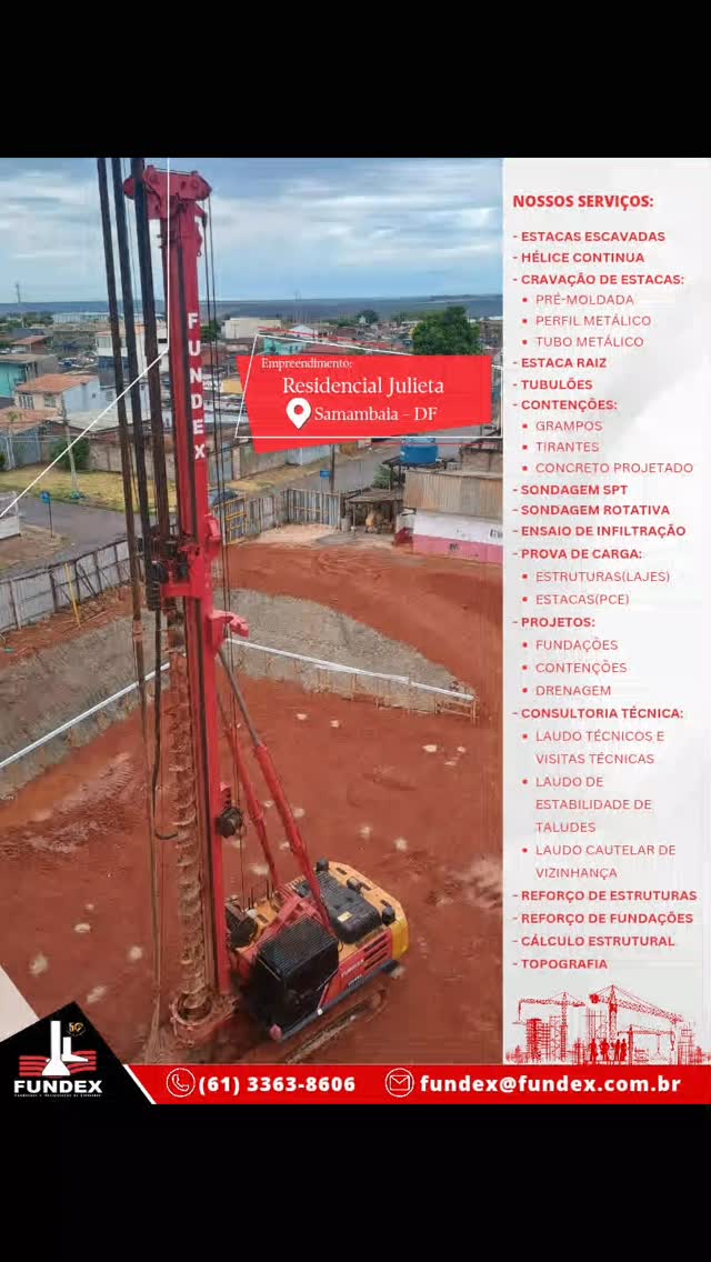 🧱 Fundação em andamento no Residencial Julieta – Samambaia/DF! 🚧
A Fundex segue firme na execução de estacas hélice contínua monitoradas, garantindo qualidade, segurança e precisão em cada metro executado. 💪
Com mais de 50 anos de experiência em fundações e contenções, seguimos comprometidos em entregar soluções completas em geotecnia, desde o projeto até a execução.
📍 Empreendimento: Residencial Julieta – Samambaia/DF
📞 (61) 3363-8606 | ✉️ fundex@fundex.com.br
🌐 www.fundex.com.br
#Fundex #Fundações #Geotecnia #EstacasHéliceContínua #Obras #Engenharia #ConstruçãoCivil #Brasília #SamambaiaDF #QualidadeFundex #SoluçõesEmFundações