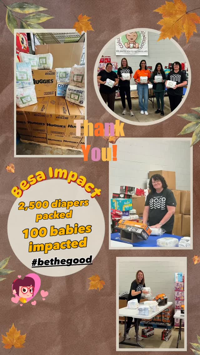 Besa Impact🧡 2,500 diapers packed🧡100 babies & their families supported 🧡 Grateful for this partnership collaboration #bethegood #impact #614columbus #besa #cbusdiaperco #forthekids