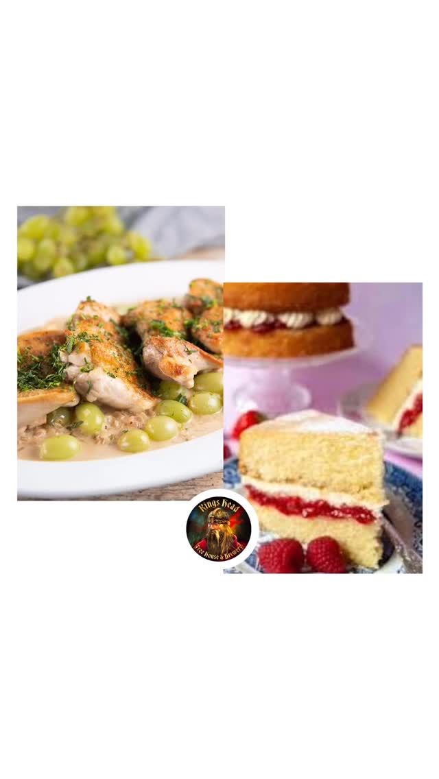 This Saturday: Two Course Set Menu - Step in to the cosy Kings Head this Saturday where the fire will be crackling and we’ll be serving up a French classic - Chicken Veronique in a white wine and white grape sauce accompanied by Lyonnaise potatoes followed by an English classic, Victoria sponge cake and clotted cream Ice-Cream.
To book a table use the Eat App HERE, email info@kingsheadbildeston.com or call 01449 553209.