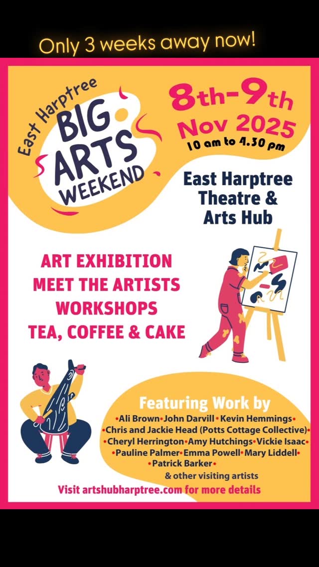We are really excited to announce that the Big Arts Weekend is back for its second year! Save the date for your diary - there will be art for sale, cake, coffee and tea and drop in workshops...and of course a chance to meet the artists themselves!
📍East Harptree Theatre and Village Hall
📆 8th - 9th November 2025
⏰ 10am - 4:30pm
Arts Hub artists in residence Amy Hutchings and Emma Powell will be among the 12 artists exhibiting work, and we will have also have a wall of visiting artists exhibiting work as well. Watch this space for details on art workshops that will be running over the weekend 🖼️🎨
Who are the artists? Follow them here...
@iamalibrown
@potts.cottage.collective
@maryliddellart @darvill.john @cherylherrington_art @kevin_hemmings @potts.cottage.collective @emmapowelletc @amyhutchingsprints @paulinejoanpalmer @maryliddellart @patrickbarkersculptor
#artshub #chewvalley #artexhibit #artworkshop