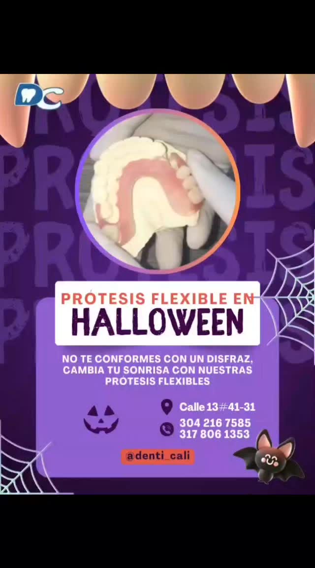 ¿Necesitas una sonrisa perfecta para Halloween? 💉🎃 ¡Descubre los beneficios de nuestras prótesis flexibles! 💫
- Cómodas y duraderas
- Personalizadas según tus necesidades
- Mejora tu confianza y autoestima
No te conformes con una sonrisa imperfecta. ¡Contáctanos para obtener más información y agenda tu cita hoy mismo! 📲 3178061353 3042167585
#denticali #protesisflexible #sonríeconconfianza #halloween #smiledesign #odontologiacali