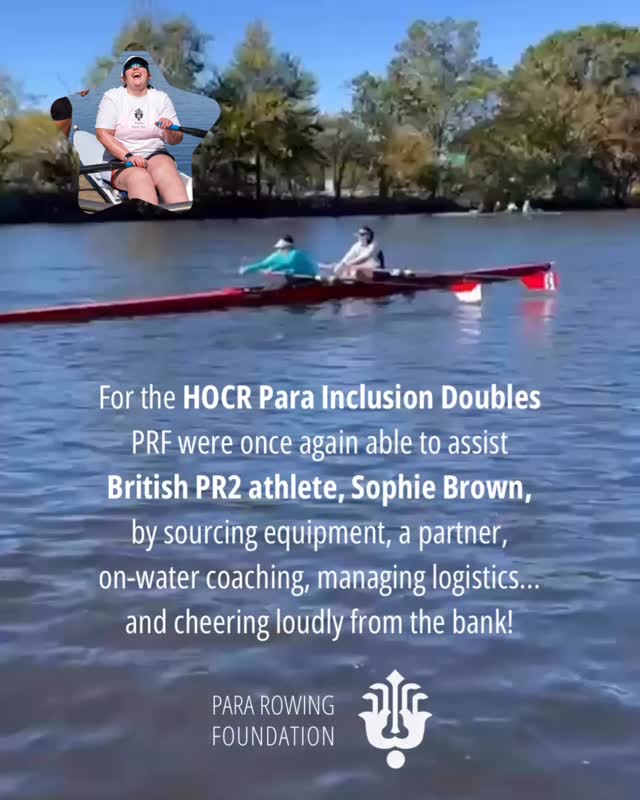 British PR2, Sophie Brown reached out to PRF to see if we could support her return to the iconic Head of the Charles Regatta. We assessed what she needed and how we could help. The answer was “Yes!”.
PRF’s mission is to directly power athletes with impairments around the world to fulfil their potential through rowing by removing barriers and creating opportunities.
Sophie’s is just one case where we can proudly say “mission accomplished!”. We are honoured to be a part of such fantastic athletes’ stories.
“How can I help?”
PRF can only help athletes like Sophie through your generous donations. Without it we cannot.
If you’d like to contribute to helping athletes like Sophie globally to fulfil their potential please make a donation at pararowingfoundation.org/donate today.
#ParaRowing #CaseStudy #HOCR25
#everyBODYrowing #NonProfit #CallToAction
Alt: Sophie and her female partner are shown rowing a bright red inclusion double on the River Charles, training for the big event with coach Jenny Sichel just out of shot. A star-shaped insert photo of Sophie at a PRF intestine training is overlayed top left. She is in the middle of her infamous belly laugh!