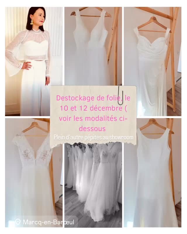 DESTOCKAGE EXCEPTIONNEL – ROBES DE MARIÉE 🤍
Les 📅 10 et 12 décembre, profitez de deux journées spéciales dédiées à notre grand déstokage de robes de mariée et tenues mix & match !
✨ Remises exceptionnelles de -30% à -50% sur une large sélection de modèles ✨
Chaque future mariée bénéficie d’un créneau personnalisé de 45 minutes pour trouver sa robe dans les meilleures conditions 💫
📍Lieu : au showroom Marcq en baroeul ( adresse renseignée uniquement sur rdv)
🔗 Réservez votre créneau dès maintenant par sms au 06.68.92.96.57 merci de préciser la date et l’heure souhaitée.
Les places sont limitées — ne manquez pas cette belle opportunité de découvrir nos modèles à prix doux 🤍
#destockagerobesdemariée #mariage2026 #robesdemariée #weddingdresssale #bridetobe #mariage #bridalshopping #bonplanmariage
