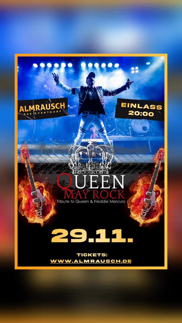 👑 🎸Sie kommen zu uns nach #Reutlingen! Erlebt die Magie von Queen live – mit Queen May Rock, der Tribute-Band, die den legendären Sound von Freddie Mercury & Queen mitreißend auf die Bühne bringt! ⚡️
🔰 Tickets ab sofort unter Almrausch.de