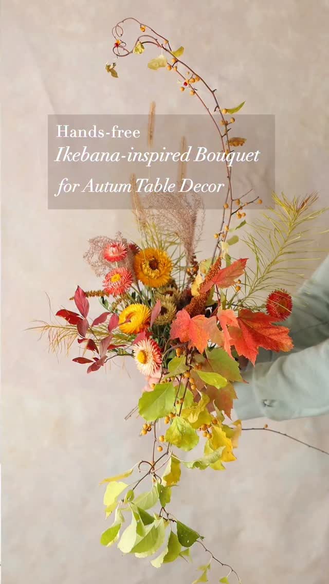 Keiko created a hands-free, asymmetrical bouquet using the mini-StemSlider bouquet tool 💐 I harvested maple branches, amsonia and blueberry leaves that have turned fall colors, oriental bittersweet, grasses, strawflowers, and amaranthus from our garden that bring the feeling of autumn 🍂
She arranged them in the tool with water and a vase, similar to making a centerpiece. After finishing the arrangement, she simply gathered the stems and removed the flowers from the mini-StemSlider, then trimmed the stems and tied them with floral tape. I wrapped a grass leaf over the tape for a natural finish. 🌿
This is a bouquet to hold, but we also placed it in water on a plate for table decoration with maple leaves and small pumpkins pumpkins 🍁 You can even place it in a coffee mug or a small vase.
I love how the autumn reds and yellows make our space feel so cozy and seasonal!
If you’re interested in this tool, please visit our shop through the link in our profile 😊
.
.
.
.
.
#stemslider #stemsliderbouquet #flowertool #ministemslider #floraltools #floraldesigns #flowerbouquets #sustainablefloristry #falltabledecor #flowerbouquet #gardenflowers #bouquetmaking #tabledecorations