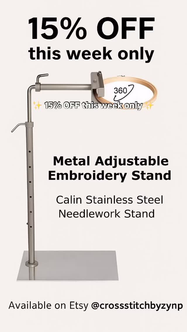 🧵✨ Say goodbye to hand strain!
Meet the Calin Stainless Steel Needlework Stand — your ultimate helper for perfect cross-stitch comfort.
💫 Adjustable height & 360° rotation
💪 Heavy metal base for full stability
🔥 15% OFF this week only!
📦 Ships worldwide from Turkey
🛒 Shop now on Etsy → crossstitchbyzynp.etsy.com
#crossstitch #embroidery #needlework #handmade #sewingtools #embroideryart #nurgeturkey #stitchingtime #craftsuppliesandtools