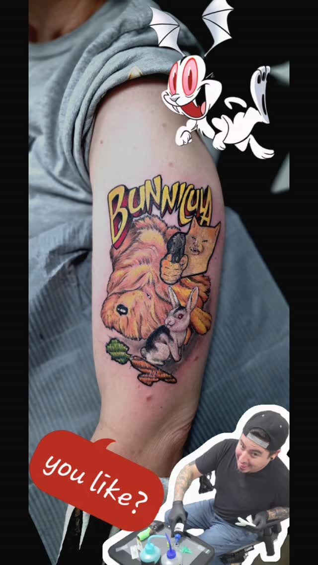 Bunicula the vegetarian sucker LOL!
.
.
.
#mttattoos #inkcouturetattoos #nature #vampire #dog #cat #bunny # rabbit #tattoo #patchwork #colortattoo #inked