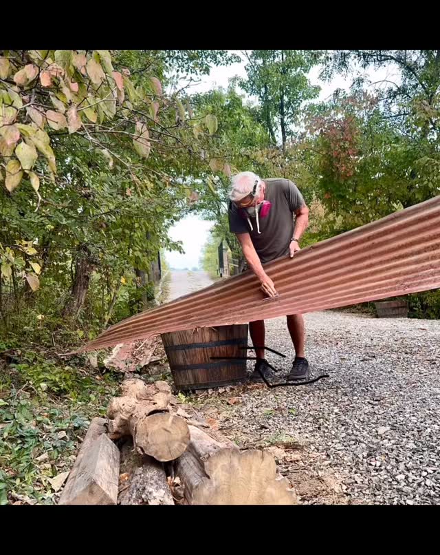 Heidi and I finally found the time to finish up the tin roof/cedar log post addition to our 1848-58 log and stone section of our home that I started a few weeks ago with Jonathan. I love creating these projects … finding the right cedar logs, (crazy in love with “Bigfoot” on the left); rusted barn tin (thanks Mark Borzillo); then, improvising a patina with turquoise & hammered copper spray paint; I learned that spraying them both simultaneously emulsifies into one texture; Cutting the tin is a bit dicey (gloves, long sleeves, long pants, hat, goggles, etc. are a must); So proud of my wife for jumping right in with the hammer drills and threading screws; it should look great in a year…. “Two are better than one, Because they have a good reward for their labor.” Ecclesiastes 4:9 #rusticroof #copperpatina #cedarlogs #vintage #repurpose
