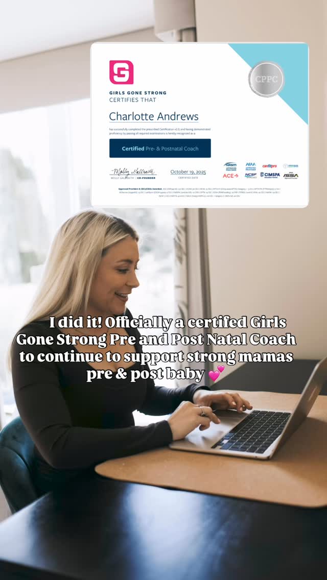 Yay!
I’ve been working on this @thegirlsgonestrong qualification over the past few months to further develop and expand my knowledge for my mummas and have now officially passed!
I certified to coach pre and post natal women in 2021 and wanted to expand my knowledge further with this in depth qualification so I really can be the best coach possible!
And wow what a course it’s been. It’s been so interesting, I’ve learnt so much and can’t wait to bring more knowledge to my platform, classes and socials to help you through this stage of life. It’s most certainly been a juggle too! Doing this alongside running my business and being a mummy myself, but I love that my job is my passion and I can’t wait to help many more mums on their exercise journeys!
#preandpostnatal #prenatalcoach #postnatalcoach #mumlife