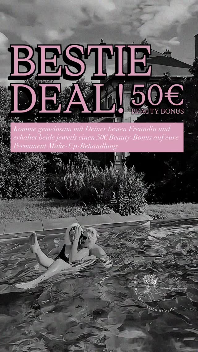 🎀 We love friendships 🎀
Weil das Leben ohne Freunde freu(n)dlos wäre, feiern wir unsere Freundschaften mit eine Beauty-Special.
Schnapp Dir Deine Bestie und gönnt euch gemeinsam einen Tag voller Lachen, Glow und Selfcare.
Bei eurer gemeinsamen Permanent Make-Up Behandlung erhaltet ihr beide jeweils einen 50€ Beauty-Bonus – denn geteilte Freude ist doppelte Schönheit.
Sichert euch jetzt euren Termin, ich freue mich auf euch!💕
📞 +49 176 46999964
💌 alina@feel-free-aesthetics.de
🌐 https://www.feel-free-aesthetics.de/behandlungen
#friendshipgoals #beautybuddies #welovefriendships #permanentmakeup #beautytime #selfcare #powderbrows #velvetlips #loveyourself #lovewhatyoudo #happywhenyouare