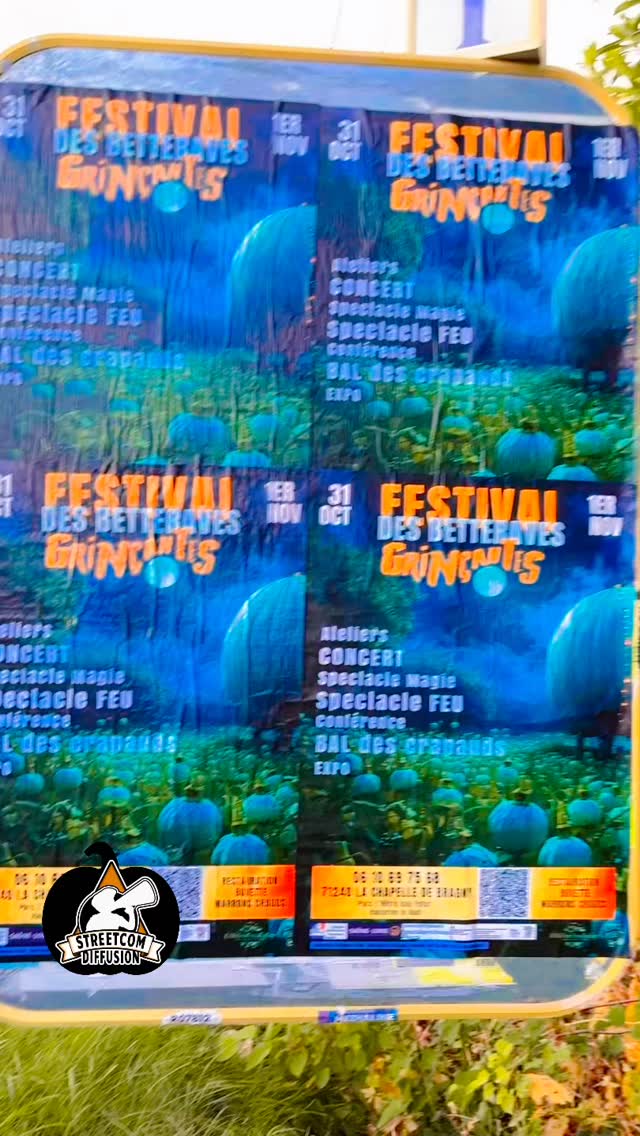 Impression + collage et diffusion brochées et affiches pour l’événement Les Betteraves Grinçantes le 31/10 et 01/11/2025 à La Chapelle de Bragny
@roulottesenchantier
#streetcomdiffusion #communication #diffusion #streetmarketing #affichage #affiche #collage #affiches #brochures #programme #festival #bettrave