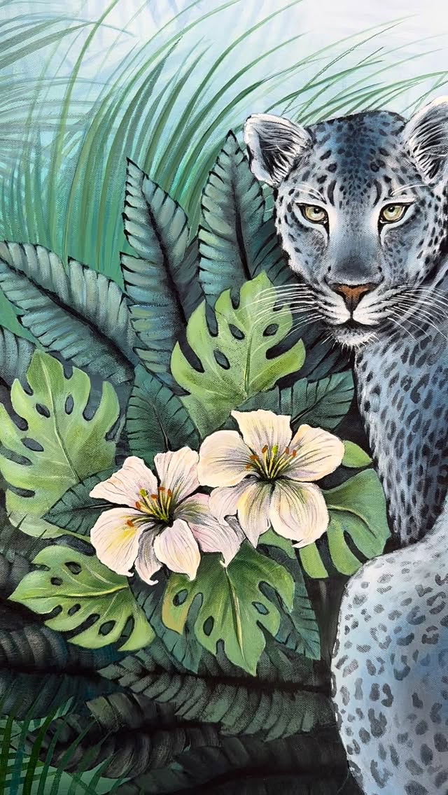 It’s not all about the jaguar!!
Layers of foliage create a beautiful shroud around the feline, painted in acrylic and oil for the lilies, giving contrasting effects.
The Temptress
80x80cm
@thehydegallery
#temptress #jaguar #art #available #rainforest #pantanal #oilpainting #acrylic