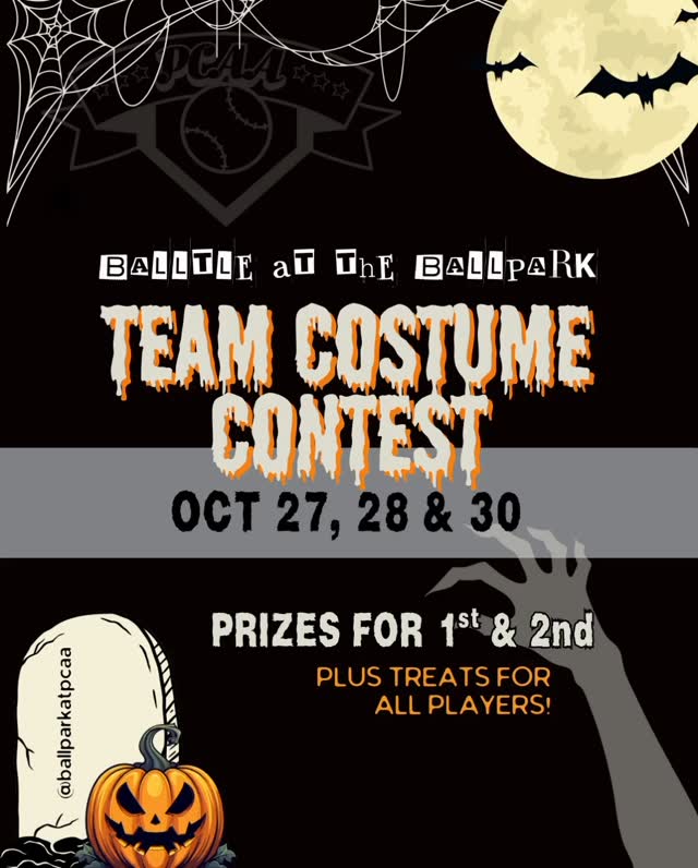 WHO HAS THEIR TEAM COSTUME DECIDED FOR NEXT WEEK?! Find something fun if you have a game in OCT 27, 28, 30!
Prizes for 1st or 2nd place!👻🎃
.
.
.
.
.
#youthsports #ballpark #okc #softball #tball #baseball #coachpitch #kidpitch #ballparkatpcaa