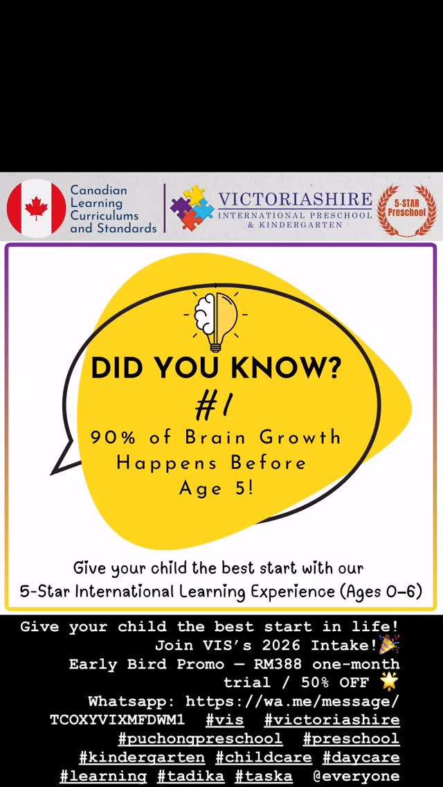 Give your child the best start in life! Join VIS’s 2026 Intake!🎉
Early Bird Promo — RM388 one-month trial / 50% OFF 🌟 Whatsapp: https://wa.me/message/TCOXYVIXMFDWM1 #vis #victoriashire #puchongpreschool #preschool #kindergarten #childcare #daycare #learning #tadika #taska @everyone @everyone