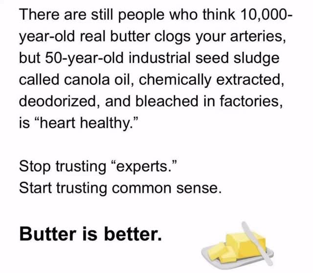 Real butter is made from one ingredient.
Seed oils are made from chemical extraction, high heat, and deodorizing factories.
Which one do you think your body recognizes
Choosing nutrient-dense fats is a game-changer for inflammation, energy, and metabolic repair.
Swipe if you’re Team Butter 🧈👇
Let’s rebuild health the way nature intended.
www.ExecutiveFunctionalHealing.com #ButterIsBetter #RealFoodHealing #HolisticHealthJourney #ExecutiveFunctionalHealing #GutBrainConnection #HealthyFatsForTheWin #SeedOilFreeLiving #FortWorthHealth #KetoCarnivoreCommunity #NourishDontPunish #InflammationFree #RootCauseWellness #MetabolicReset #DFWHealth #BioIndividualHealing #AncientFoods #HealWithRealFood #WestonAPrice #EatLikeAHuman #SaturatedFatIsNotTheEnemy