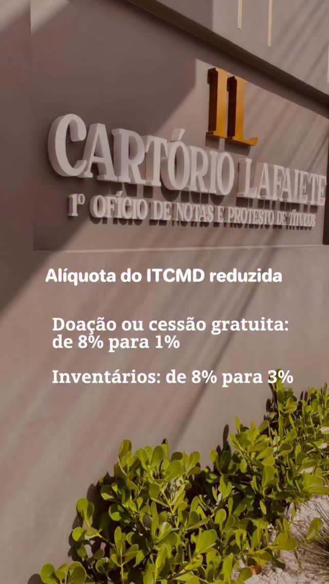 ATENÇÃO: UMA CHANCE IMPERDÍVEL PARA REGULARIZAR SEU PATRIMÔNIO EM SERGIPE!
Se você está pensando em fazer uma doação de bens ou iniciar um inventário, chegou uma ótima notícia: foi sancionada uma lei que reduz de forma expressiva as alíquotas do ITCMD (Imposto sobre Transmissão Causa Mortis e Doação) no estado de Sergipe!
Essa é uma excelente oportunidade para organizar seu planejamento sucessório ou concluir a partilha de bens familiares com uma grande economia no valor do imposto.
⏰ Mas é preciso agir rápido!
A redução tem prazo limitado e estará vigente somente até 26 de dezembro de 2025, no caso de doações e cessões gratuitas.
O Cartório Lafaiete está pronto para orientá-lo sobre a documentação necessária e realizar a Escritura Pública de Doação ou Inventário Extrajudicial, assegurando total segurança jurídica durante o processo.
💰 Para os fatos geradores ocorridos até 26/12/2025, as alíquotas aplicáveis serão de 3% para inventários e 1% para doações ou cessões de direitos.
📢 Não perca essa oportunidade e compartilhe a informação com amigos e familiares!