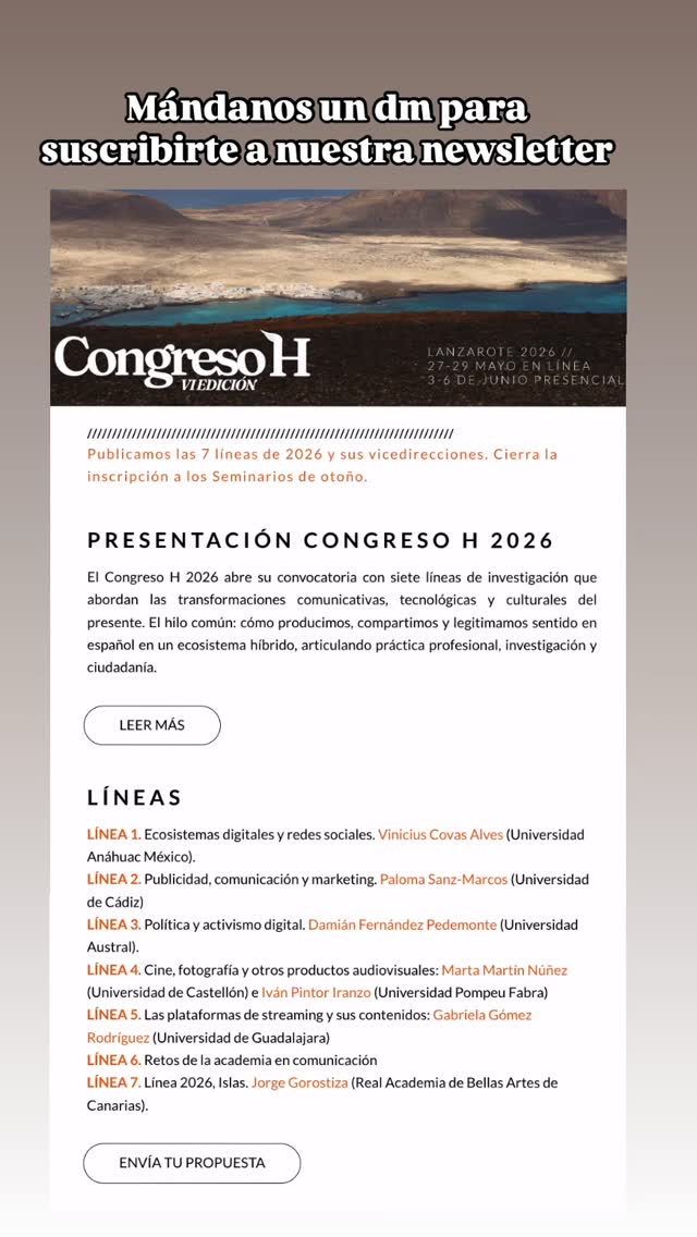 Nueva newsletter del Congreso H: líneas 2026, seminarios de otoño y becas, con contenidos prácticos y vídeos para volver a ver. En el próximo envío abrimos un espacio de anuncios de colaboradores para compartir oportunidades y recursos. Y una noticia que nos alegra: el Ayuntamiento de Tías @ayuntamientodetias renueva su patrocinio para 2026, como viene haciendo desde 2021.
📩 ¿Quieres recibirla? Mándanos tu email por DM.
🔗 https://www.congresoh.com/so/38PeQl6Ix?languageTag=en