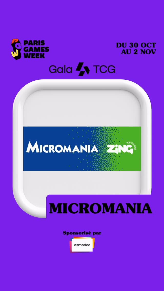 @micromania_zing sera parmi nous pour la toute première fois au Gala TCG lors de la @parisgamesweek !!
Micromania-Zing c’est plus de 40 ans de passion Jeux Vidéo & Pop Culture !
Pokémon TCG, Magic: The Gathering, One Piece Card Game, Disney Lorcana…
Ils vous proposeront une tonne de produits neufs, mais aussi des packs de cartes sur mesure et des packs chance ! 🍀
Et surtout, ne manquez pas le jeu-concours exclusif pour tenter de remporter un UPC Pokémon TCG – Évolutions Prismatiques !
Rendez-vous sur leur stand du 30 octobre au 2 novembre, Paris Expo Porte de Versailles.
🎟 Billetterie en ligne sur www.parisgamesweek.com
#GalaTCG #PGW #Micromania #PokemonTCG #TCGCollectors