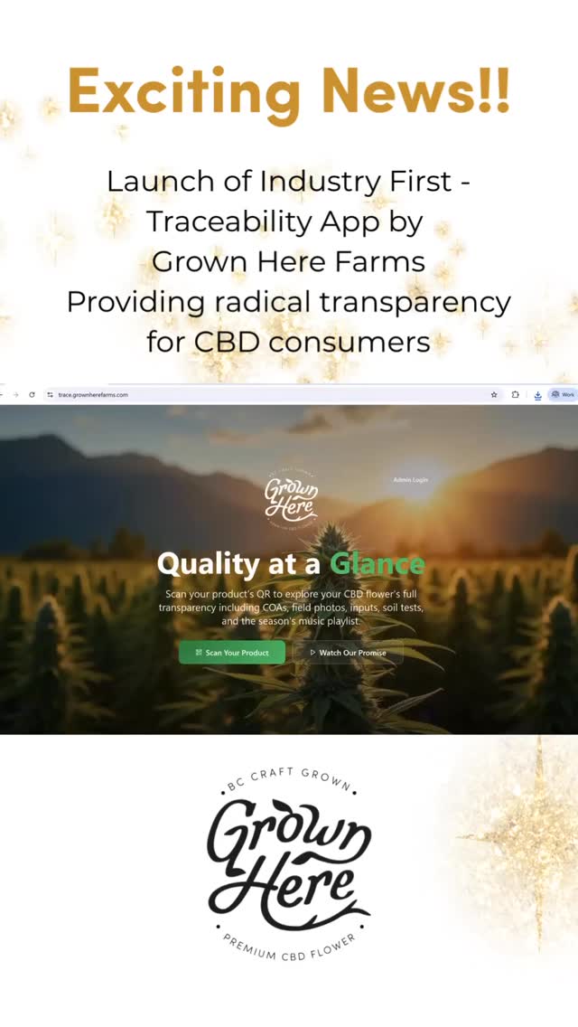 After realizing in our excitement….we didn’t post the finished video 🤦🏻♀️. Announcing for the second time…the launch of our full spectrum RADICAL transparency app for CBD consumers. Full launch video here. We’re so thrilled to get this out to our customers - providing a level of transparency, traceability and trust unheard of in Canadian supply chains. Check it out at trace.grownherefarms.com