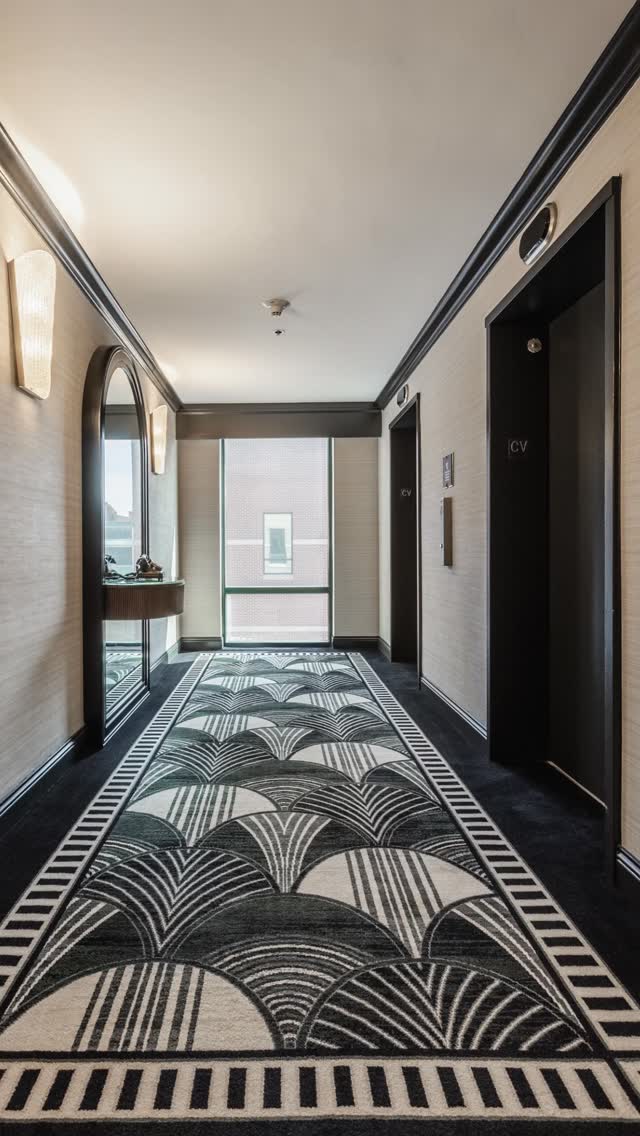 Stepping into the past and present at the Omni Severin Hotel. This historic hotel has seamlessly blended Art Deco charm with modern luxury, featuring bespoke Art Deco-styled carpets created through our Axminster program for the guest corridors and elevator cabs.
𝗧𝗵𝗲 𝗣𝗹𝗮𝘆𝗲𝗿𝘀: Omni Hotels and Resorts Design Studio, project lead - Tonya Grine, Senior Director of Interior Design 
𝗧𝗵𝗲 𝗖𝗮𝗿𝗽𝗲𝘁: 80% Wool/20% Nylon Woven Axminster 
Click our Link in Bio to see MORE images of this project! 
•••
#CouristanHospitality #HospitalityStrong #HospitalityCarpet #HospitalityDesign #CustomCarpets #CarpetDesign #Custom #HotelDesign #DesignExperts #OmniSeverin 