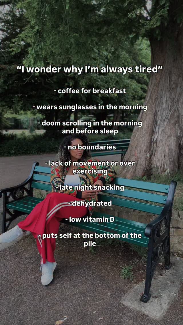 Always tired? Here’s what to do instead…
- Coffee after or with breakfast
- Sunglasses off to help regulate circadian rhythm
- Radio, music, meditation, reading or a podcast instead of doom scrolling
- No is a full answer, explanations are not needed
- Daily movement that you enjoy! Rule of thumb…if it leaves you exhausted you’re doing too much and if you’re stressed/anxious, skip the HIIT
- We become less insulin sensitive when the sun goes down so try to stop eating by 6pm (if possible!)
- Drink plenty of water WITH electrolytes for true hydration. I absolutely love @drinkoshun
- This time of year we can’t absorb vitamin D from the sun which heavily affects energy and mood. It’s always good to get levels tested and top up as needed. I always go for @barebiology
- You absolutely cannot fill from an empty cup. Look after you with some early nights and rest in your days!
This is your sign to start showing yourself some love, just tweaking 2-3 of these will have an impact ❤️
SAVE this to come back to whenever your energy needs a boost!