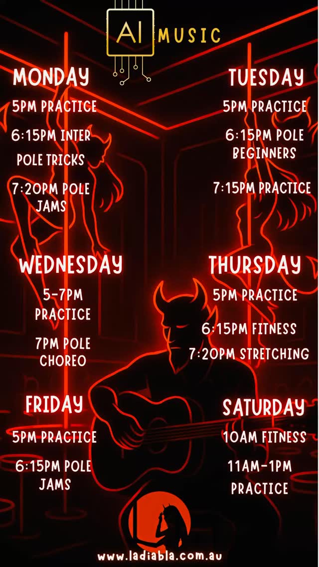 ๐ถ AI MUSIC โ Next Term at La Diabla ๐ถ
From classic hits reimagined by AI to sexy pole vibes ๐ฅ
Get ready to dance, spin, and sweat to the future of music โ Diabla style ๐
Term runs Nov 17 โ Dec 13 ๐
Book your spot now via www.ladiabla.com.au
#LaDiablaPoleStudio #AIMusic #PoleDancingSydney #PoleVibes #AIBeats #SexyStrong #PoleChoreo #PoleFitness #NeutralBay #DiablaEnergy #northstdney #milsonspoint