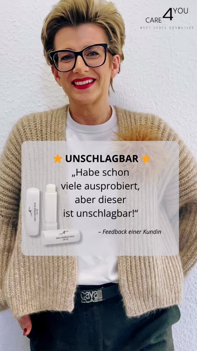 ⭐️ Unschlagbar ⭐️
„Habe schon viel ausprobiert, aber dieser ist unschlagbar!“ - Feedback einer Kundin 💬
💋Lippen brauchen nicht nur Pflege, sondern auch Schutz. Der Daily Defense Stick LSF30 kombiniert beides:
• Feuchtigkeit
• Repair
• Schutz vor UV-Strahlung
👉🏼 Der kleine Alltagsheld, den man immer dabei haben sollte. Welche Lippenpflege habt ihr bisher genutzt?
Schreibt‘s jn die Kommentare ⬇️
___
#care4you #lipcare #spf30 #skincarelover #cleanbeauty