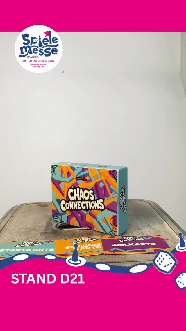 🃏 Stand D21 – Chaos Connections auf der Spielemesse Hamburg 2025!
Welche kleine Entscheidung hat dein Leben verändert? ✨
Chaos Connections ist ein kreatives Kartenspiel, das dich dazu bringt, um die Ecke zu denken, neue Wege zu entdecken und dich selbst zu überraschen. 💭🌈
Doch es ist mehr als nur ein Spiel – es schafft echte Verbindungen: Momente, die Menschen näherbringen, und Gespräche, die sonst vielleicht nie entstehen würden. 💬🤝
Neugierig geworden? Dann komm am Stand D21 vorbei, lerne das Team kennen und finde heraus, wohin dich deine nächste Entscheidung führt – denn #spielenverbindet 💫
#ChaosConnections #SpielemesseHamburg #StandD21 #Kartenspiel #KreativesSpielen #VerbindungenSchaffen #HamburgSpielt