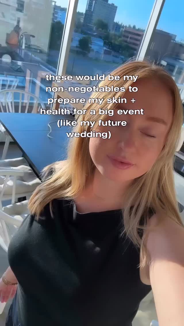 Here’s everything I would do 🫡
6 Months Out..
Focus on foundations:
* Lots of high protein meals, minerals, whole-food vitamin C
* Blood sugar balance (never carbs without protein), no coffee on an empty stomach, walks after each meal)
* Gentle skincare for barrier (tallow, simple cleanser)
* No alcohol & primarily eating at home
* Lymph support (sauna, hot yoga etc.)
* Good sleep + stress hygiene
* Strength training 2-3x a week
4 Months Out…
Add:
* Monthly hydrating facial
* Monthly cosmetic acupuncture
* Gua sha 3–4x/week
* Monthly lymphatic drainage massages
* Red light therapy 3-4x/week
2 Weeks Out
Just maintain:
* Same routine, no changes
* Hydration + minerals
* Gentle gua sha
* One lymphatic facial
Night Before
* Hydrating mask / tallow seal
* Lots of mineral water + good sleep
* No alcohol or new foods
Day Of
* Hydrating serum + moisturizer (no heavy oils under makeup)
* Mineral water all morning
* Undereye patches
What would be your non negotiable? 🥰
P.S. I’m teaching you how to clear your skin naturally + permanently in my free masterclass right now- link in bio!
#weddingprep #healthyliving #clearskinjourney #acnefree
