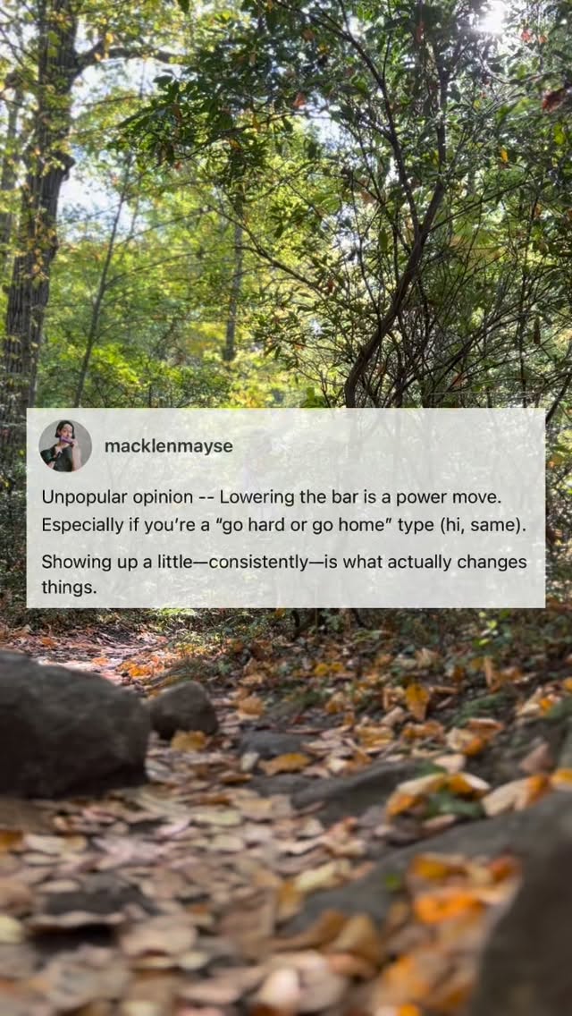 Lower the bar until you’re consistent.
Then you can push (hit PRs, a HIIT class, etc).
Show yourself you can show up when things get tough. Rest well. Fuel properly for the extra output.
Otherwise them’s are ripe conditions for burnout and nobody wants that shit.
If you need help finding the bar and moving it, that’s what I’m here for.
Doors to Strong Club open Nov 10. DM me “SClub” to learn more.