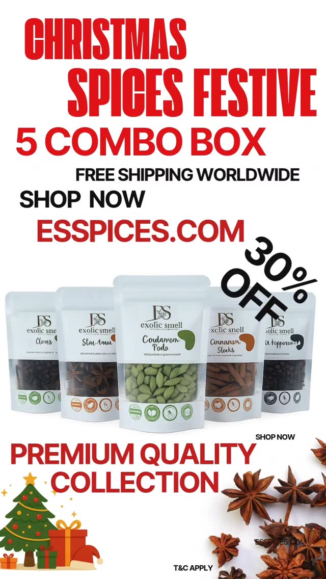 Christmas Festive Spice Collection
Esspices.com Shop now
ESSPICES.COM
Cardamom
Black Pepper
Clove
Star Anise
Cinnamon rolls
#natural
#spice
#cardamom #kerala #love #spicelovers #onlineshop