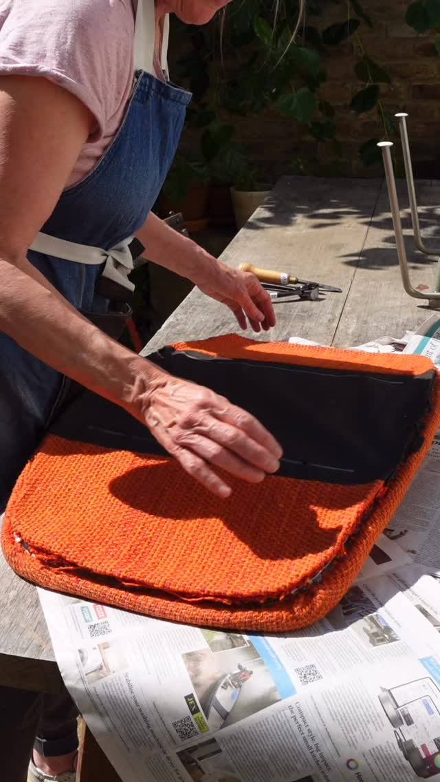 Beautiful mid century footstool, lot of disgusting degraded foam dust - toxic cocktail - love a mask #upholstery #toxicbylaw