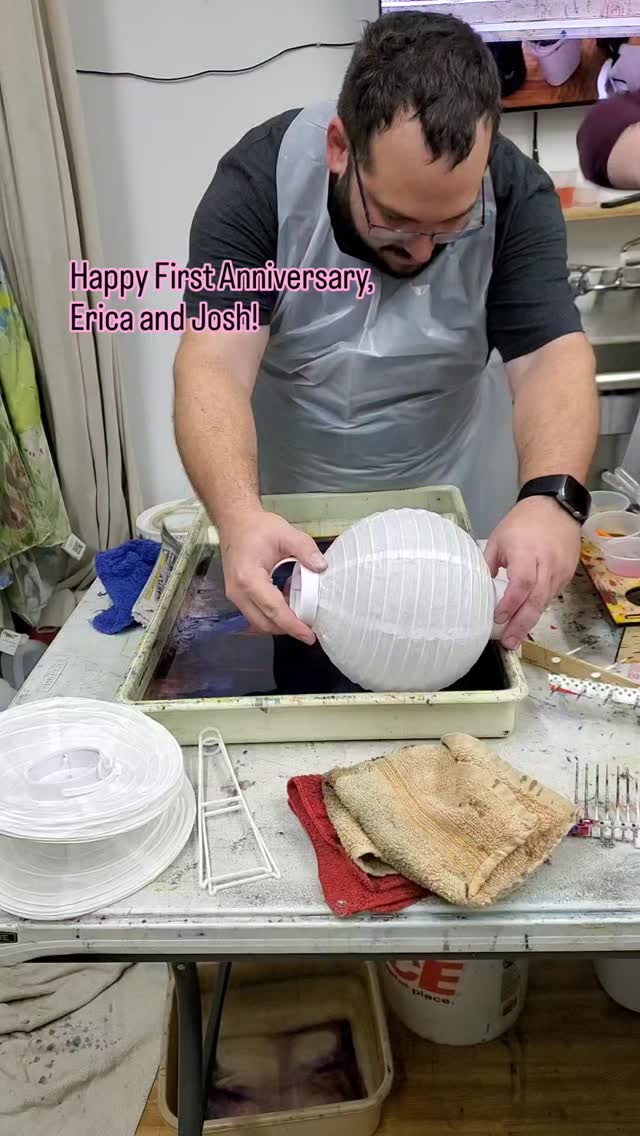 Congratulations to this couple who celebrated their first of many anniversaries together by marbling on many paper items!
The grand finale was a set of paper lanterns. Hint-each anniversary has a suggested gift so the first is paper.
Want a special marbling class?? Reach out and I'll try my best to make it happen!