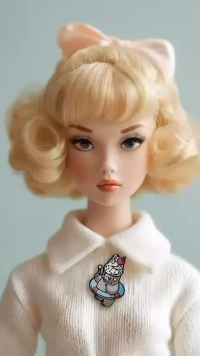 🫣 This is what happened when I asked AI to give her a gentle smile! I wonder what would come up if I asked it for a manic one 😂 👻 #creepycuteart #aifun #aidoll #enamelpingame