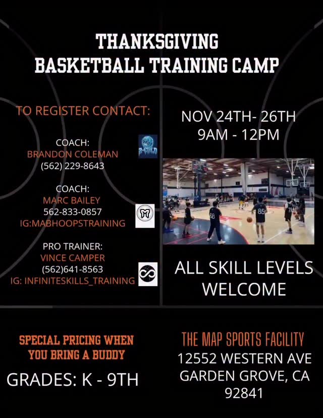 🚨THANKSGIVING BASKETBALL CAMP🚨
Presented by:
@infiniteskills_training @mabhoopstraining
Brandon Coleman
You won’t want to miss this event, come learn, work and have fun with some of the best basketball minds around! Spaces are limited sign up now‼️
Dm or text for registration details
#nike #basketball #camping #training #train #trainer #infiniteskills