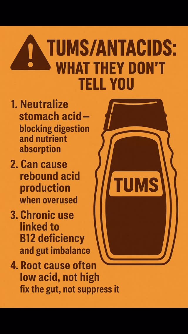 Most people don’t realize this.
Heartburn doesn’t always mean too much acid.
For many, it’s actually low acid.
And TUMS can make the whole situation worse.
Have TUMS ever actually fixed the issue for you long-term? Comment below.
#ExecutiveFunctionalHealing #IntegrativeHealth #GutHealing #HolisticHealthSupport #AcidRefluxHelp