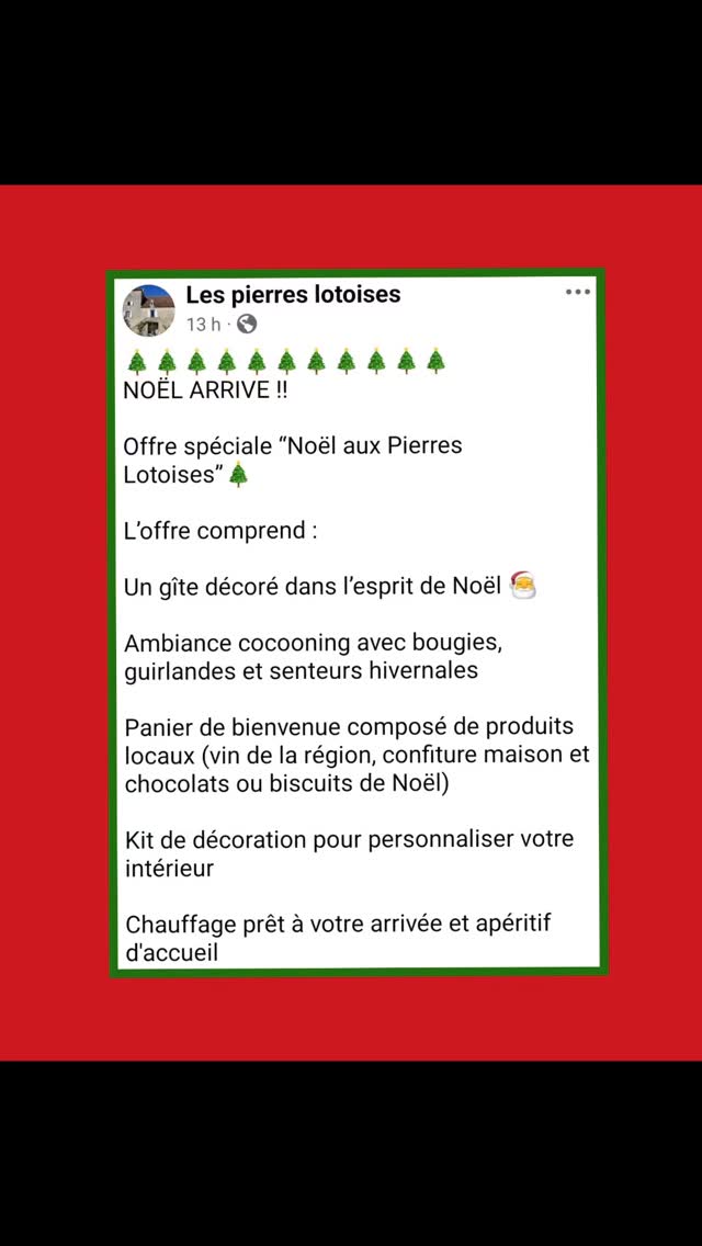Cocooning Noël aux Pierres Lotoises !#lespierreslotoises #gitesetchambresdhotes #occitanietourisme #enjoylife #tourisminfrance #frenchcountryside #travelling #happyholidays #noël #christmas #christmasinfrance #natale #wintertime #cocooning #tabledhotes #offrespéciale #specialoffer