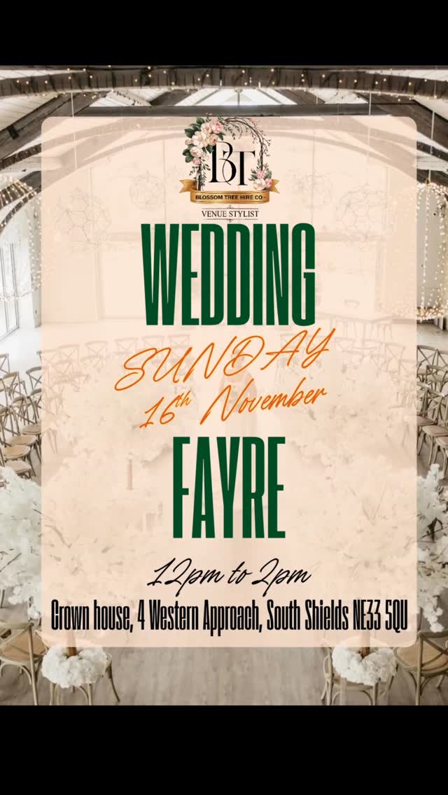 Our wedding fayre is only 3 days away. Our showroom and vendors are all ready. The only thing missing is you!
So grab your free tickets down below by clicking the link to skiddle and drop a comment to let us know how excited you are too.
https://www.skiddle.com/e/41497498
Sunday 16th November 12pm to 2pm
Crown house, 4 Western Approach, South Shields NE33 5QU
@paulinnesmagic
@engaged_bridal_studio
@northeastcelebrant
@waitersurprise
@jaime_invitation_co
@emilykatevocalist
@the_wedding_planning_academy
@teesvalleyweddings
@djmphotography.co.uk
@dreamdaysocials
@fireandstonepizzasuk
@cakekinguk_josh
@archibald_tailoring
@northeastweddingnetwork
@sweetandcheesycarts
@abigailgracevideography
@durham.wedding.cars
@michaela_berry_mua
#weddingfair #weddingfayre #weddingvendor #weddingvenue #weddingvenueuk #weddingplanning #weddinginspo #weddingdecor #weddingcelebrant #weddingcake #weddingphotography #weddingdresses #weddingsuit #weddingvideographers #weddingcontentcreator #weddingmakeup